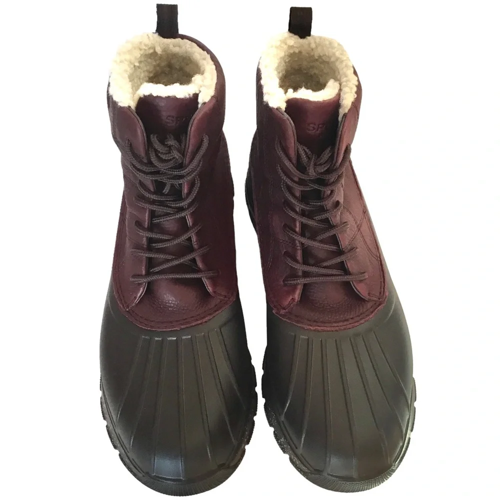 🆕 Sperry Duck Boot Float Lined Leather Waterproof Lace-up Brown/Burgundy Size-12